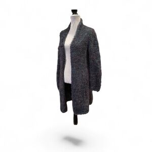 Yest long sleeve open front teal and black eyelash knit fabric cardigan size 6